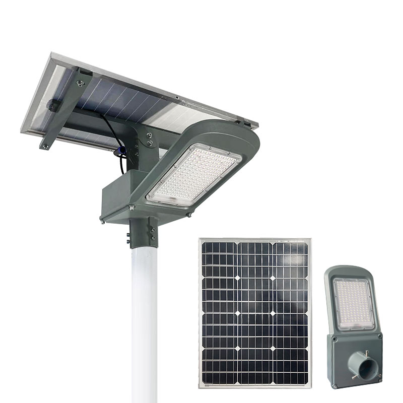 Luminaria solar para poste con panel solar separado y luminaria compacta